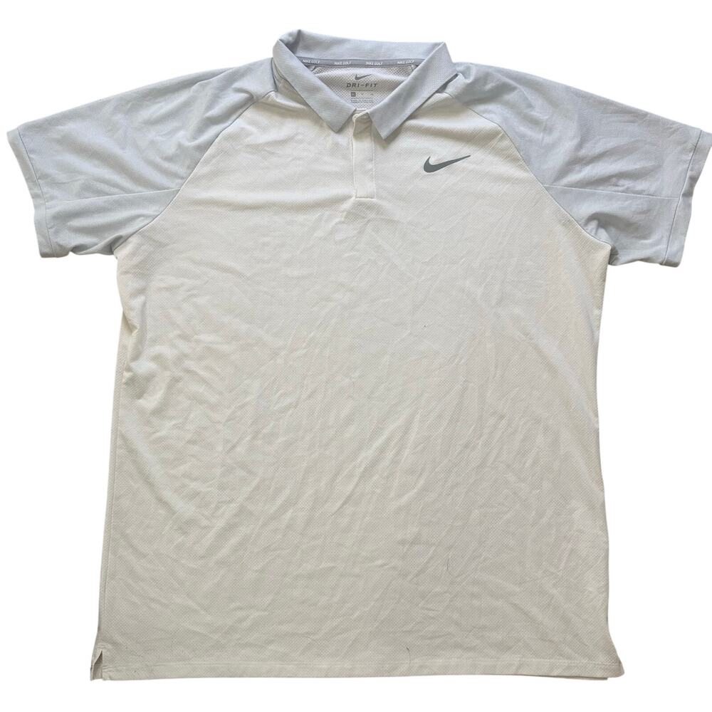Nike Dri-Fit Golf Polo White Light Blue ColorBlock Breathable Performance XL
